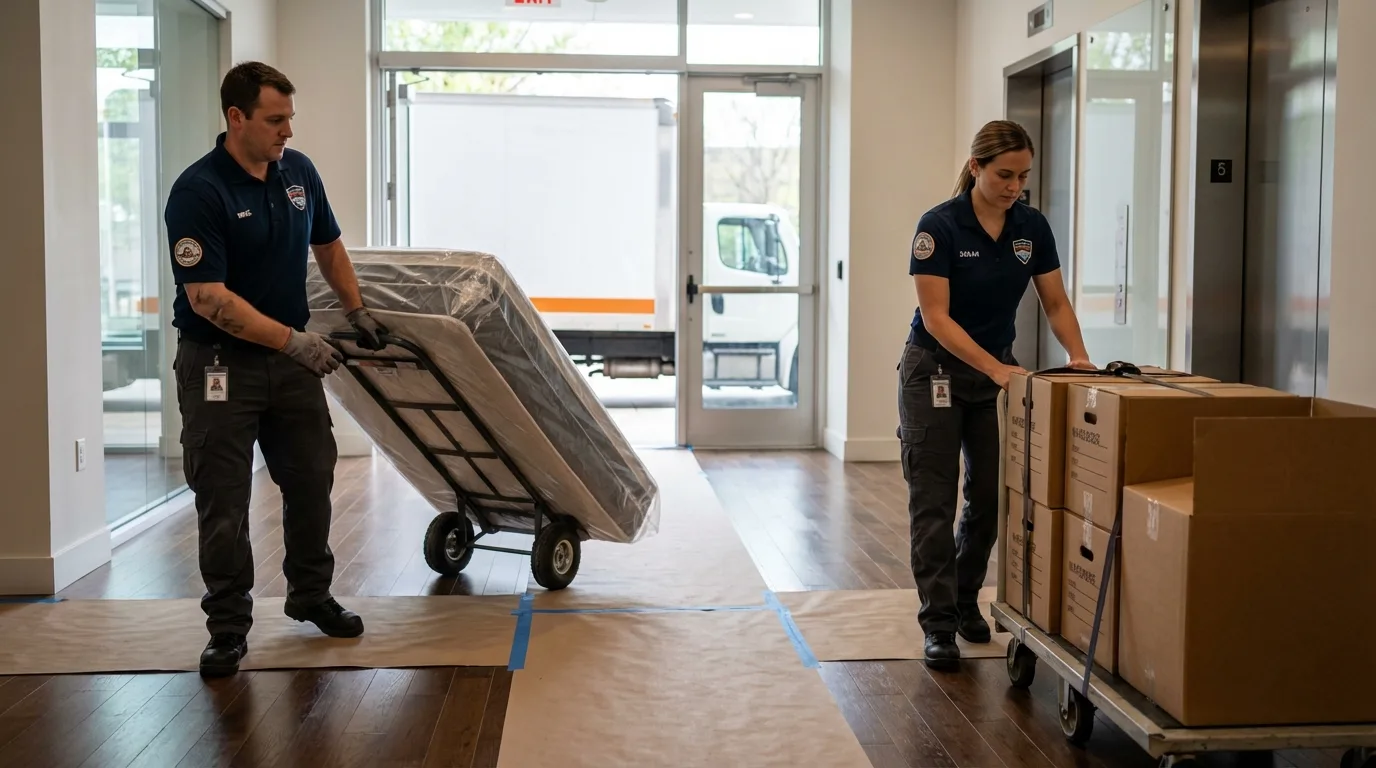 Professional apartment movers loading elevator in Sanbornville, NH