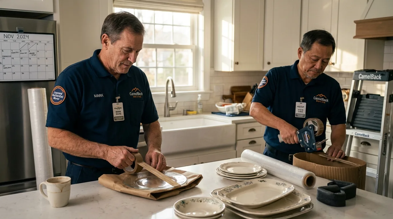 Professional crew packing kitchen dishware in Sanbornville, NH